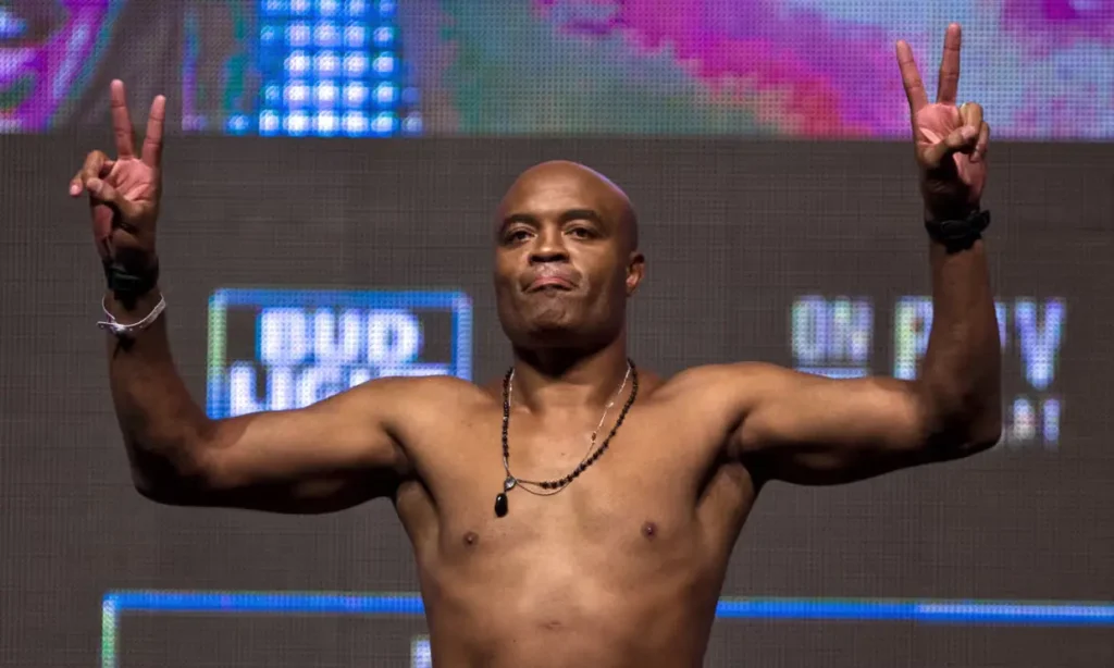 Anderson Silva poses during Friday’s UFC 200 weigh-ins.