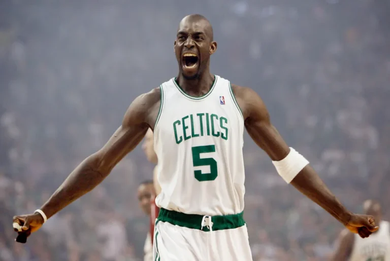 Boston Celtics’ Kevin Garnett gestures to the crowd just before tipoff in Game 1 of an NBA Eastern Conference semifinal basketball series against the Cleveland Cavaliers.