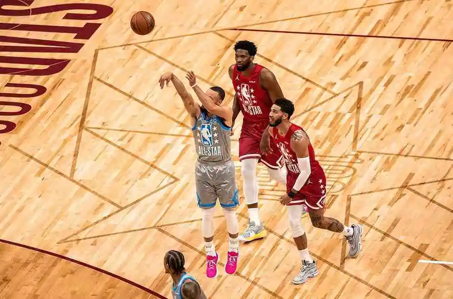 Stephen Curry attempting a 3-pointer during the 2022 NBA All-Star Game.