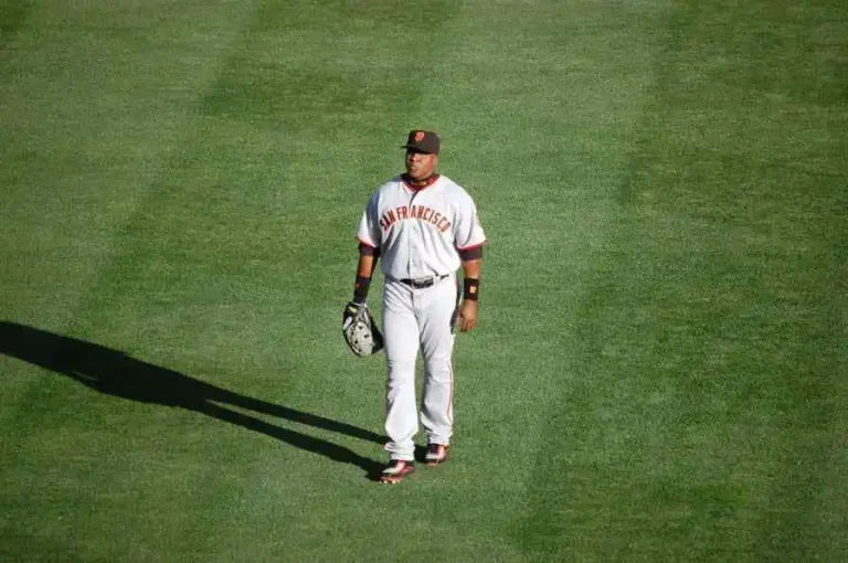 Barry Bonds in the outfield for the San Francisco Giants during a game in 1996.