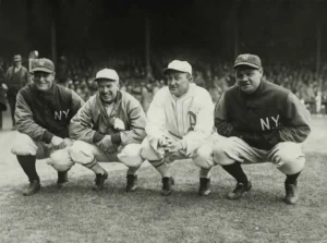 Gehrig, Speaker, Cobb, Ruth sitting together