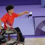 Qu Zimo at the Paris 2024 Paralympics Badminton Men's Singles WH1 final 01.