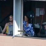 Pam Schriver (Right) Chris Evert (left) Calling the Open.
