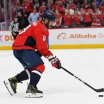 Washington Capitals Left Wing Alex Ovechkin (8) skating with puck during the shootout against the New York Islanders at Capital One Arena in Washington D.C., March 15, 2022.