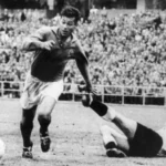 Just Fontaine playing for France at the 1958 FIFA World Cup.