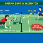 Hairpin Shot in Badminton. (This is an AI-generated image.)