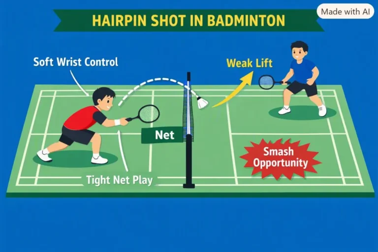 Hairpin Shot in Badminton. (This is an AI-generated image.)