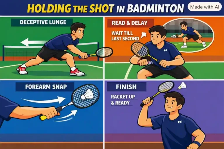 Holding the Shot in Badminton. (This is an AI-generated image.)