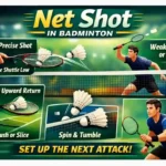 Net shot in badminton. (This is an AI-generated image.)