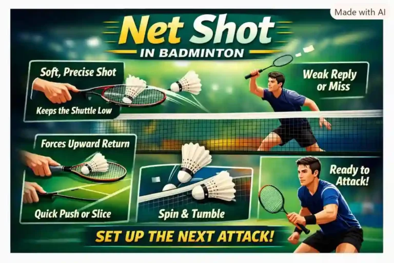 Net shot in badminton. (This is an AI-generated image.)