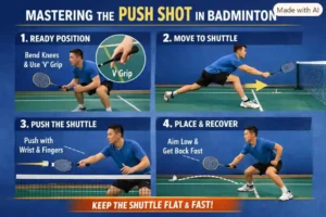 Push Shot in Badminton. (This is an AI-generated image.)