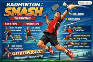 Smash in Badminton. (This is an AI-generated image.)