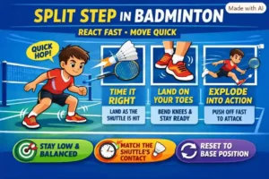 Split Step in Badminton. (This is an AI-generated image.)