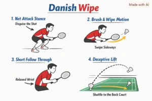 Danish Wipe in Badminton. (This is an AI-generated image.)