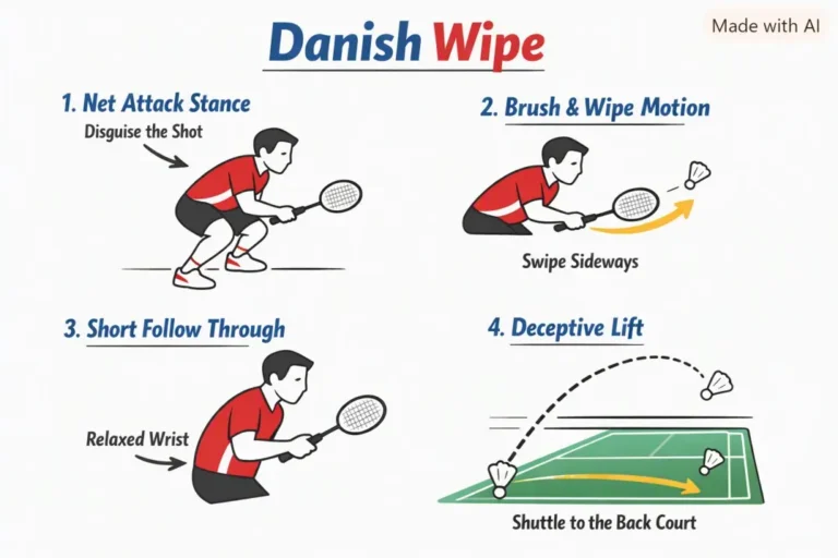 Danish Wipe in Badminton. (This is an AI-generated image.)